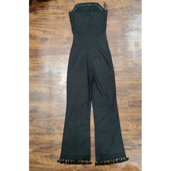 Stone Cold Fox Black Naples Linen Tassel Hem Strapless Jumpsuit Women's Size XS - Picture 3 of 10